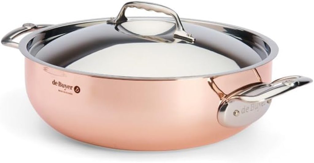 De Buyer - Sautoir bombé en cuivre PRIMA MATERA avec anse et couvercle en inox - Diamètre 28 cm -